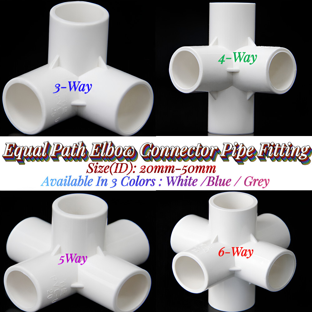 PVC 3/4/5/6-Way Equal Path Elbow Connector Pipe Fitting 20/25/32/40/50mm 3 Color