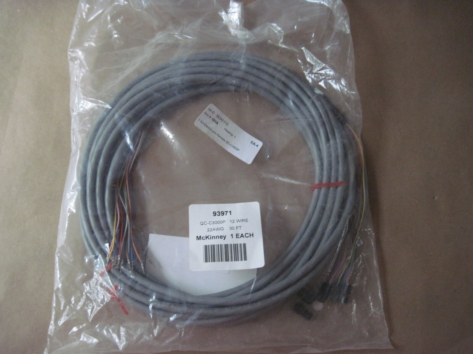 McKinney Assa Abloy QC-C300P ElectroLynx Wire Harness, 12 Wire 22 AWG 30′, 93971