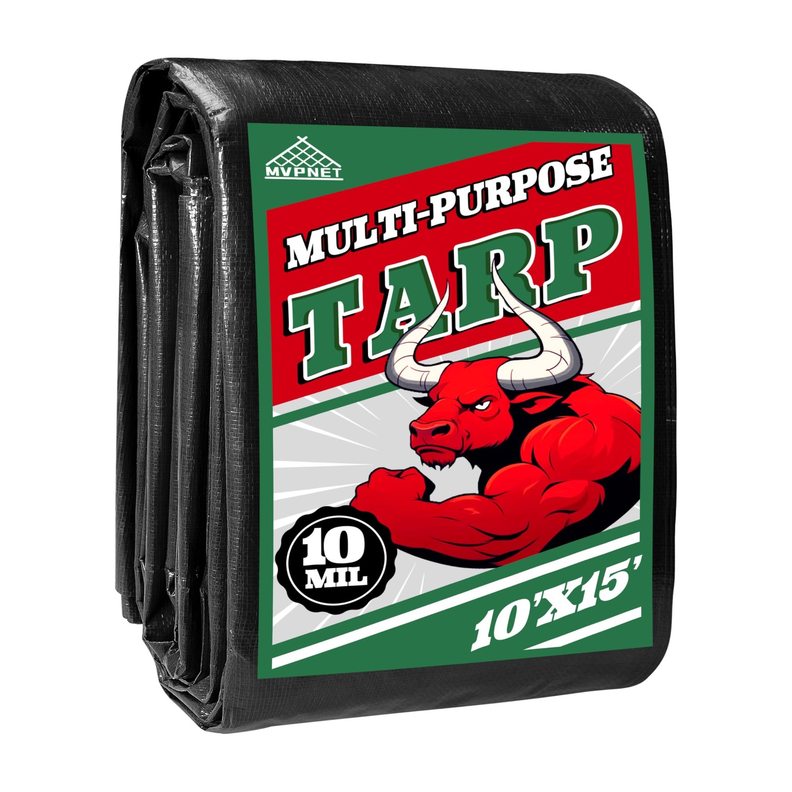 10×15 ft Heavy Duty Tarp 10mil UV Reinforced Grommets Green&Black Green/Black