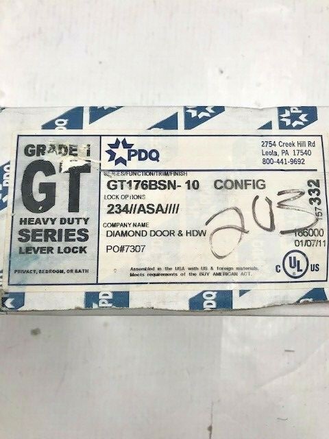 PDQ GT176 BSN 612 Grade 1 Privacy Lock 2-3/4″ x ASA