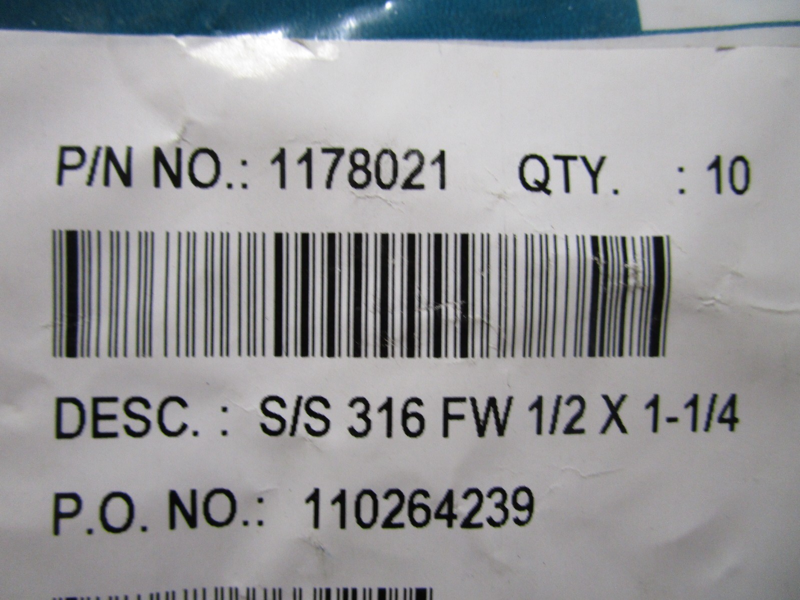 1/2″ 316 Stainless Steel Small OD Flat Washer QTY 10