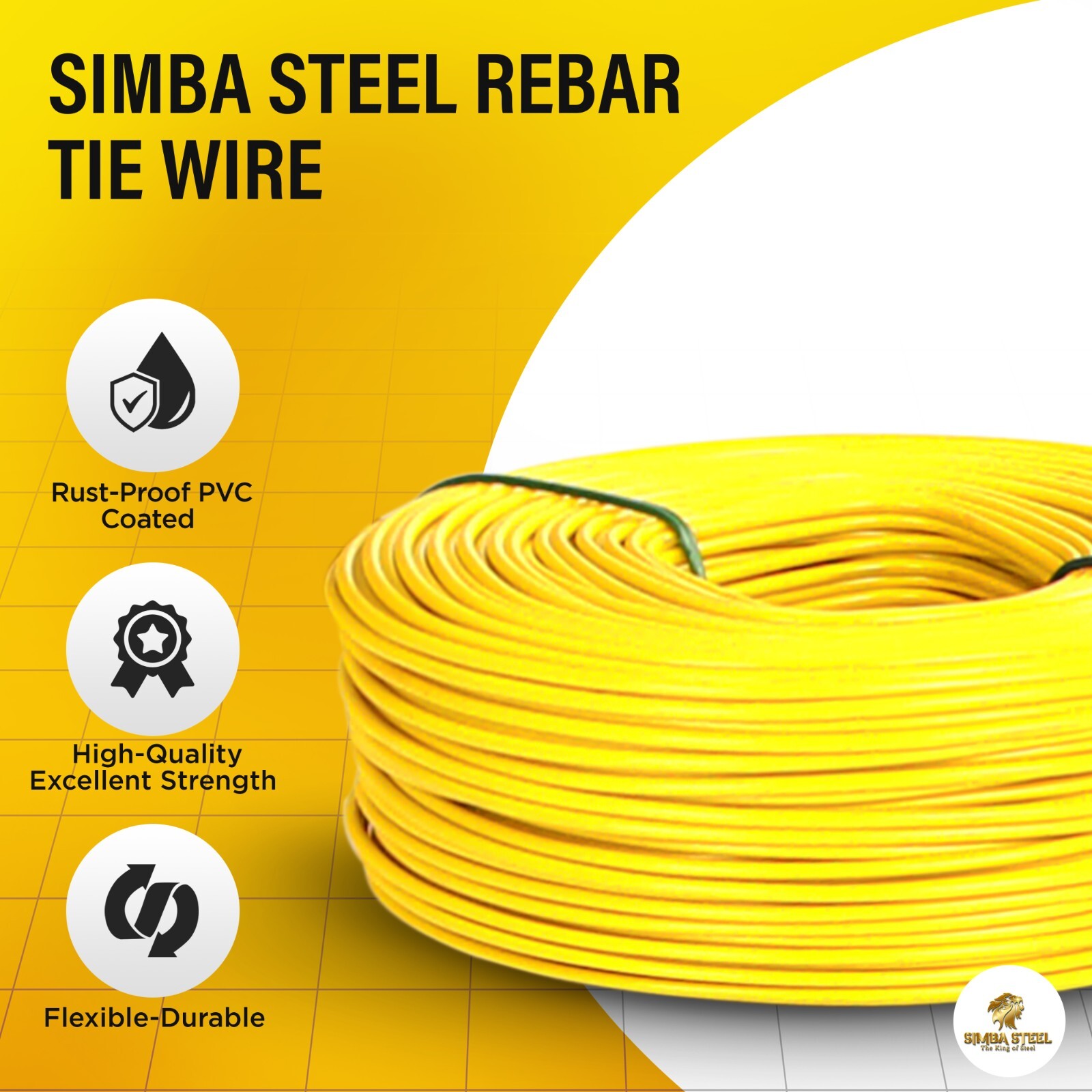ReBar Tie Wire, 16 Gage PVC Yellow coated, 3.0 lb Rolls 1 – 100 Qty SIMBA STEEL