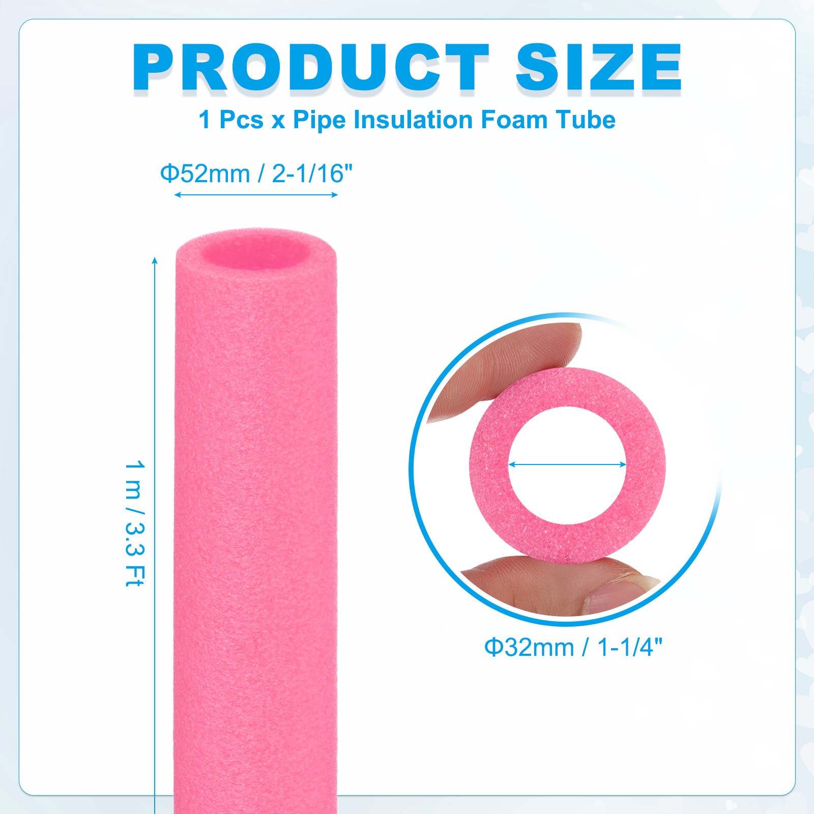1-1/4″(32mm)IDx3.3FTx2.05″ Pipe Insulation Foam Tube Pool Noodles Rose Red