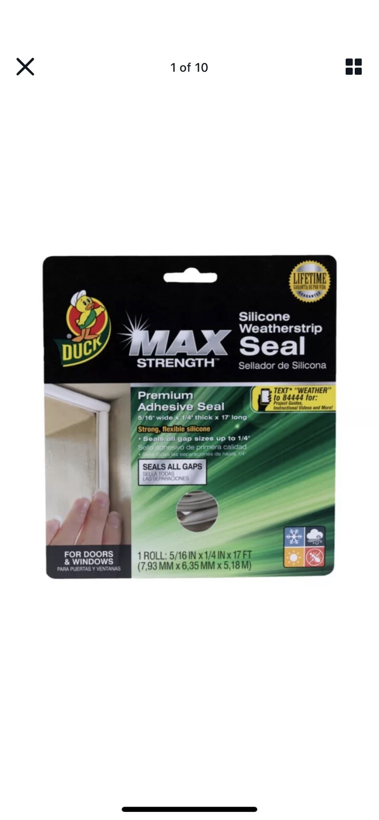 Duck Max Strength White Silicone 17 ft. Weatherstrip Seal 5/16″ wide x 17′ lon