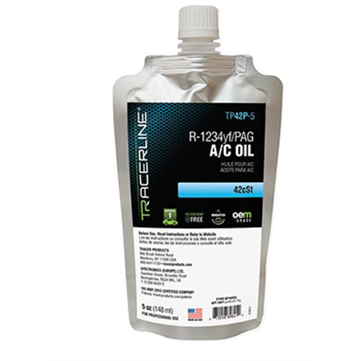 Tracer Products 5 oz (148 ml) foil pouch, R-1234yf/PAG oil TP42P-5