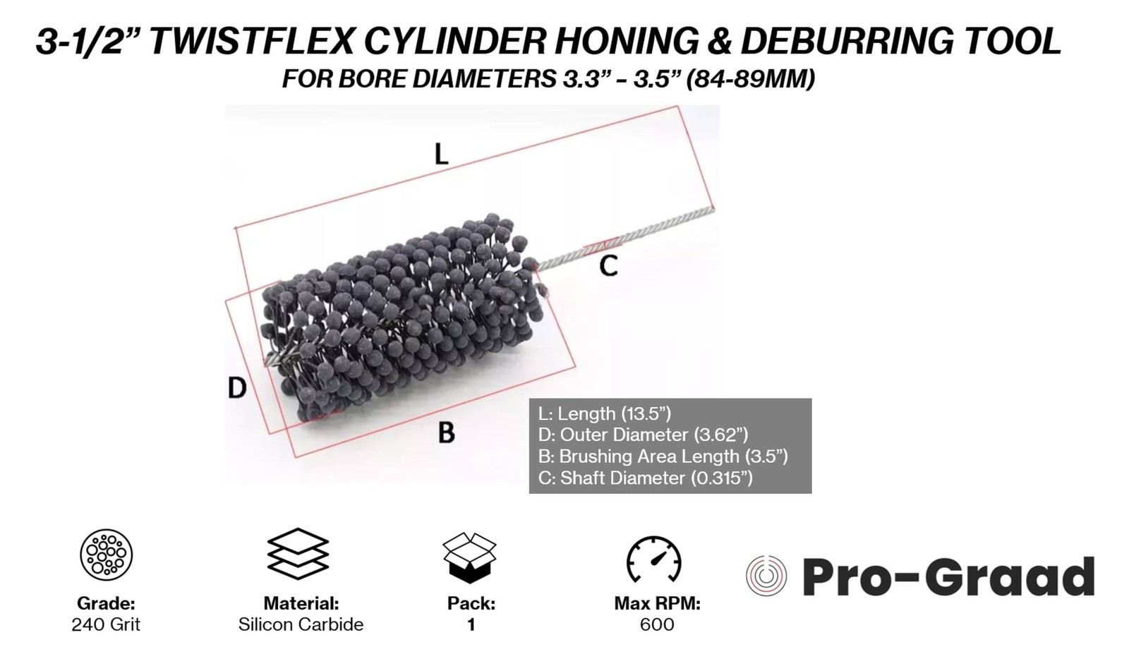 Pro-Graad TwistFlex 3-1/2” 240SC Cylinder Hone | 3.5” (89mm) Standard Duty Flex