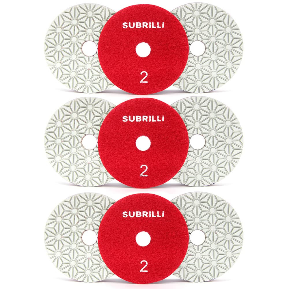 4″ Dry/Wet 3 Step Diamond Polishing Pads 9-Pcs Step 2 for Granite Marble Quartz
