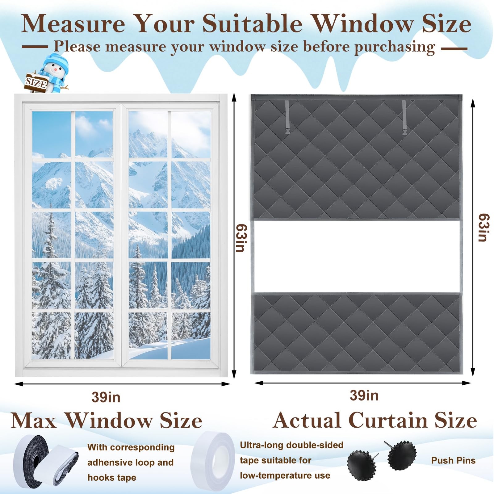 Visible Thermal Window Insulation Kit for Winter, Winterizing 63″x39″, Gray