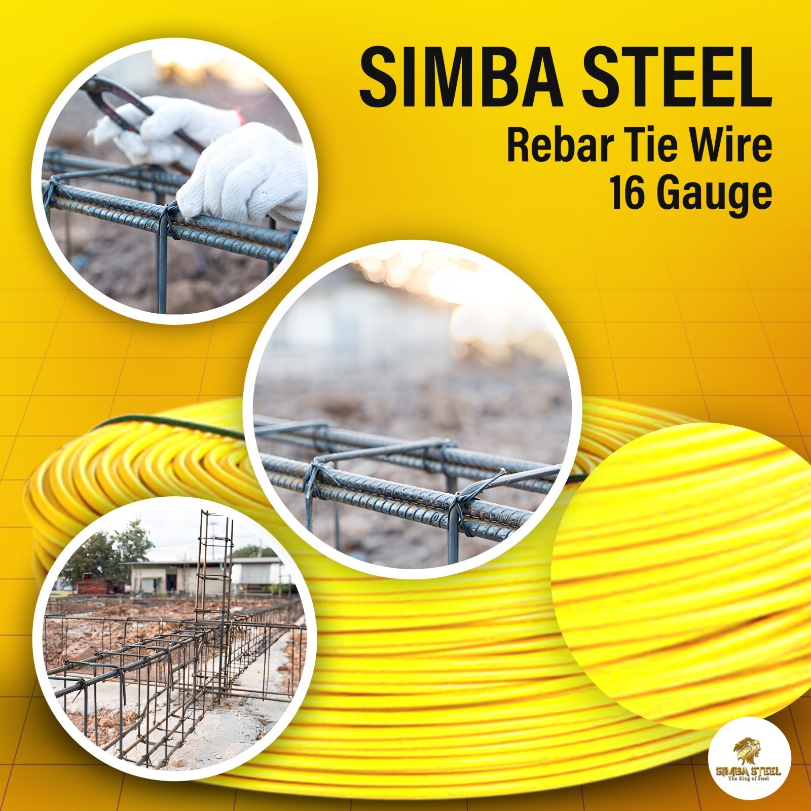 Rebar tie wire 16GA PVC yellow coated 5 rolls 3lb construction SIMBASTEEL