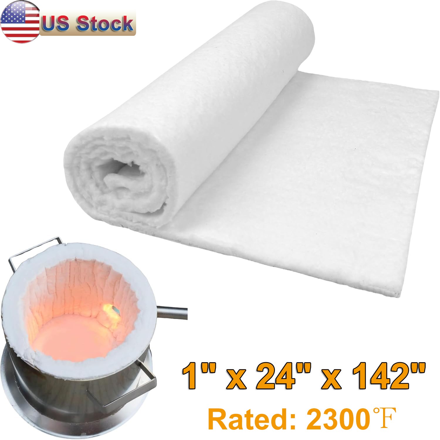 Ceramic Fiber Blanket – 2300F 1″ Thick High Temp Thermal Insulation 142″x24″