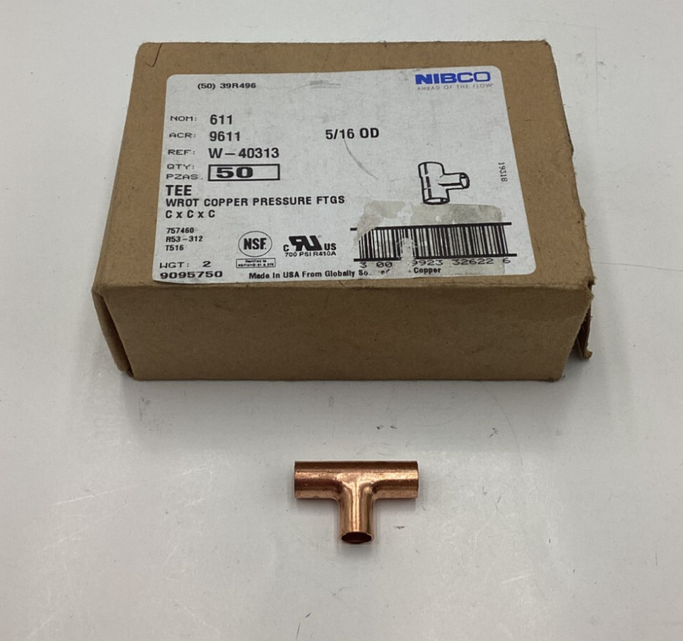 (QTY 50) Nibco 611 Tee Wrot Copper 5/16 Tube CxCxC W-40313 Replacement