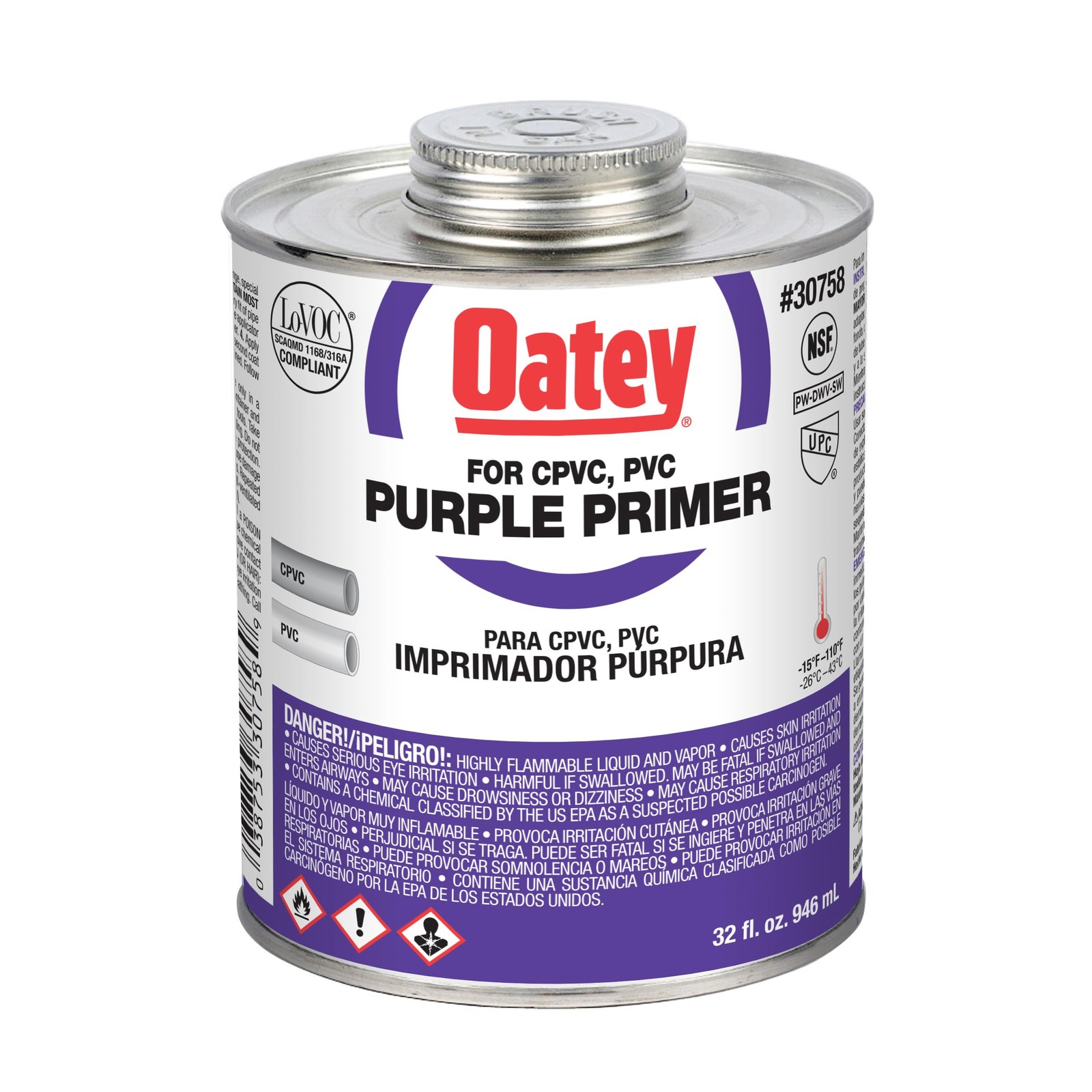 Oatey 30758 Low Voc 32 Oz Purple Primer 10.67 Ounce (Pack of 3),