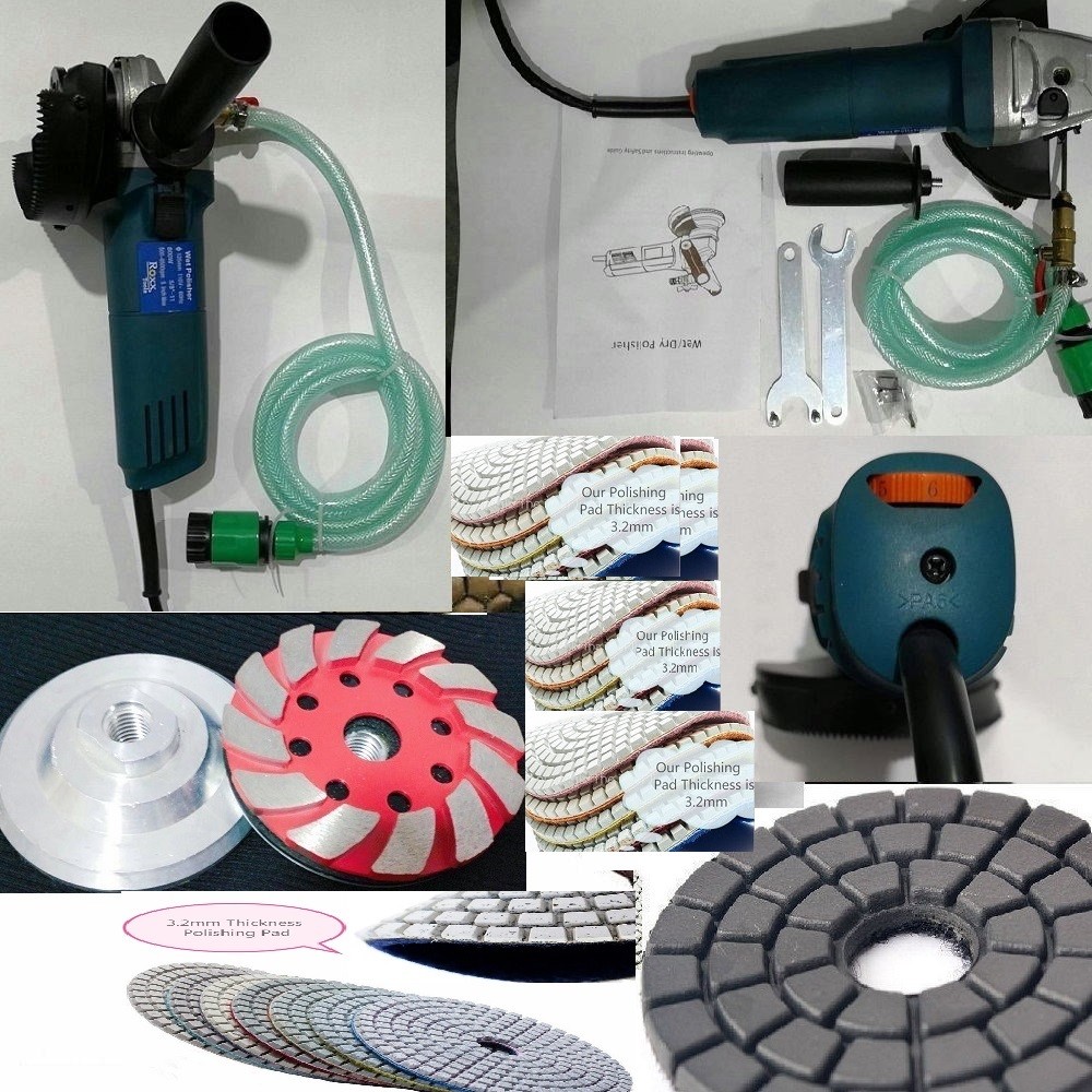 wet polisher grinder 5″ stone travertine masonry 38 polish pad 3 grinding wheel