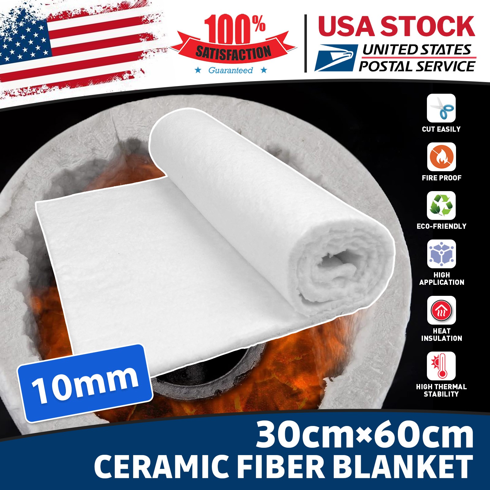 New 10mm Ceramic Fiber Blanket For High Temperature Pipe Insulation 30cm* 60cm