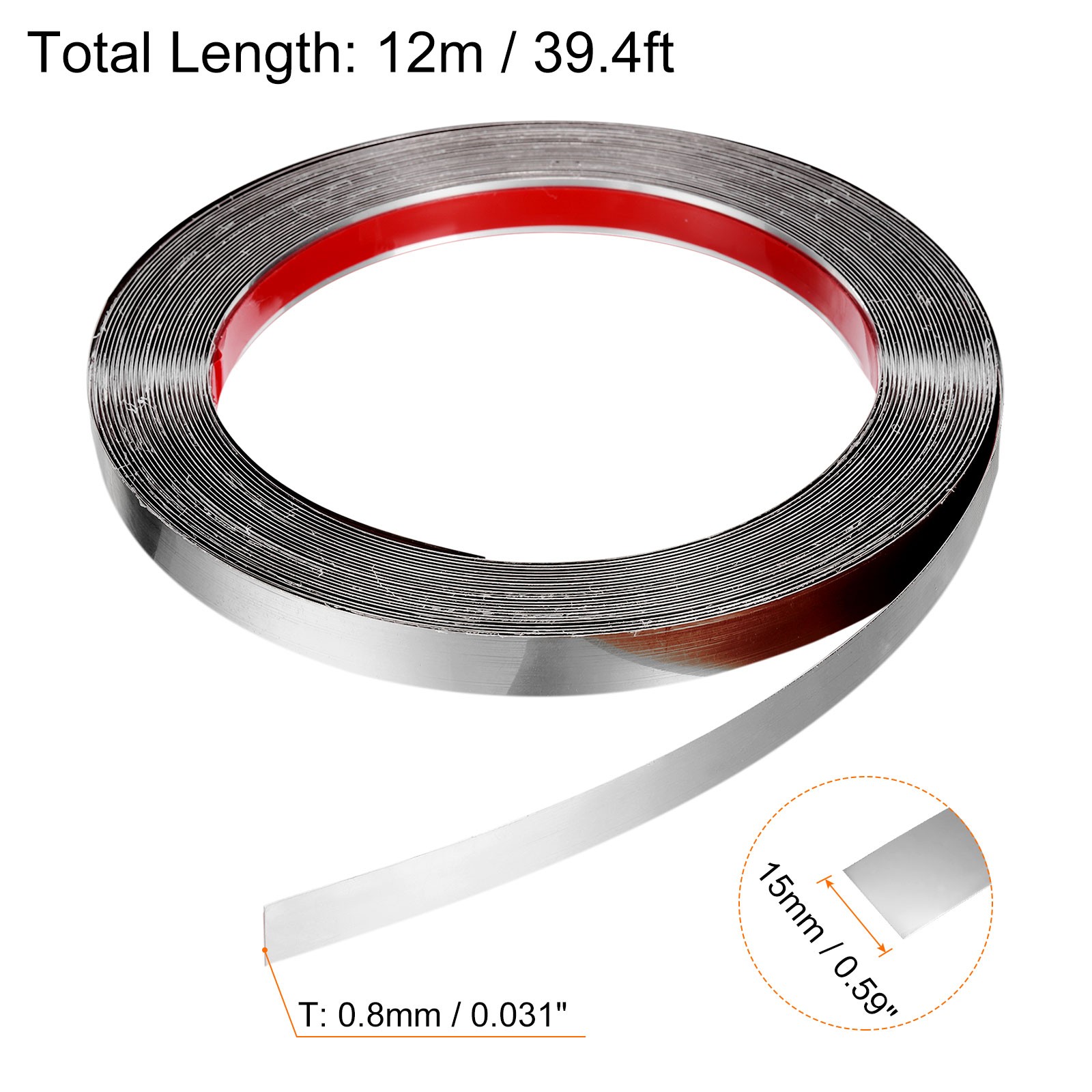 39.4ft x 0.59″ Wall Trim Self Adhesive Stainless Steel Mirror Finish Trim Silver