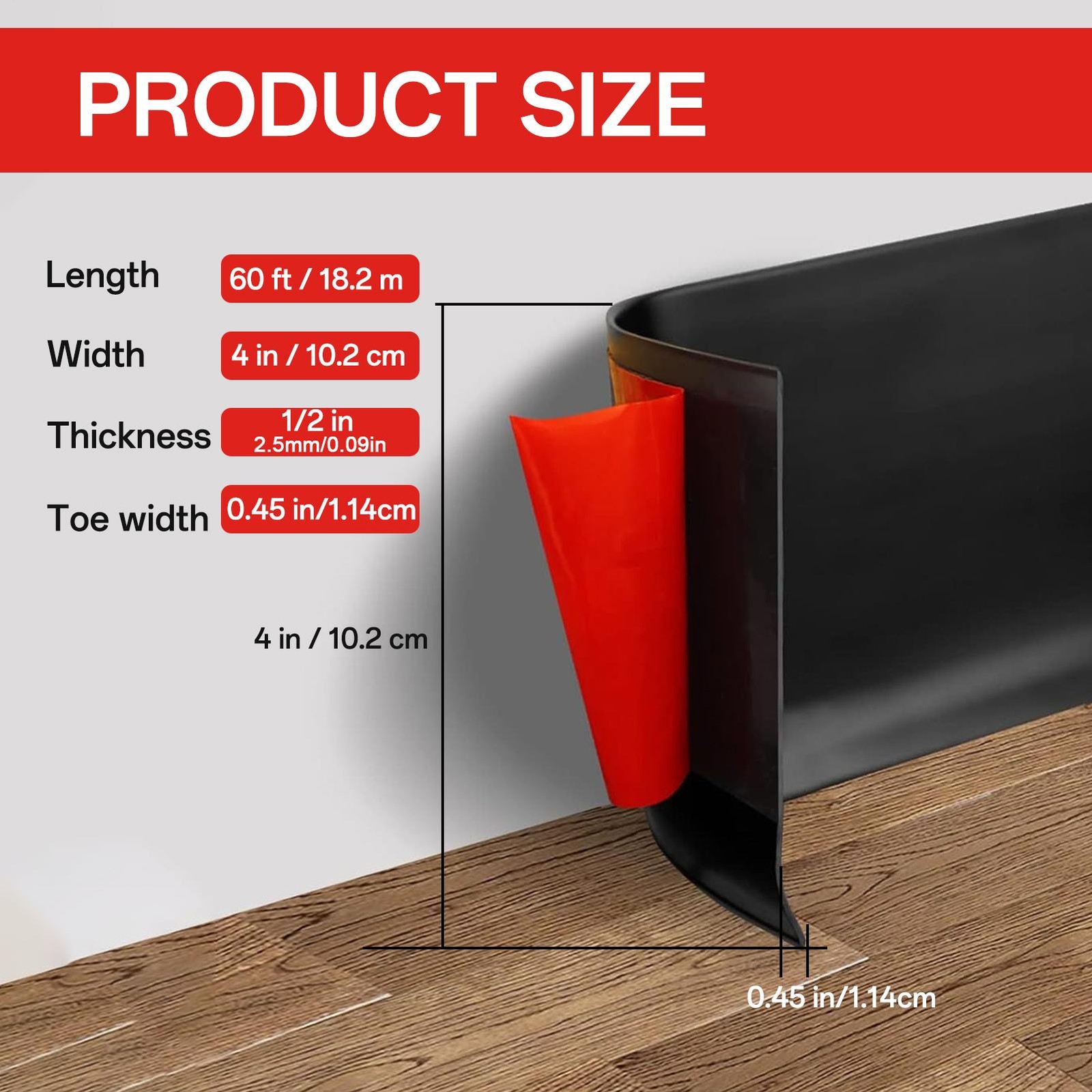 Flexible Baseboard Molding Trim, Peel and Stick PVC Wall Base Moulding Trim