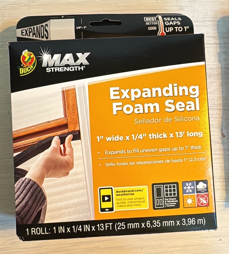 Duck MAX STRENGTH Expanding Foam Seal BLACK 1″ Wide x 1/4″ Thick x 13′ Long