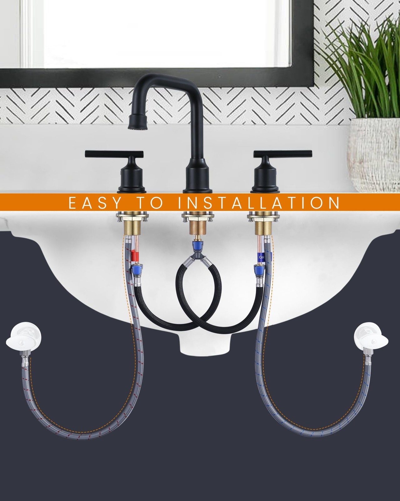 Faucet Supply Lines, WOWOW 24″ Bathroom Sink 24Inch, Chrome and Grey