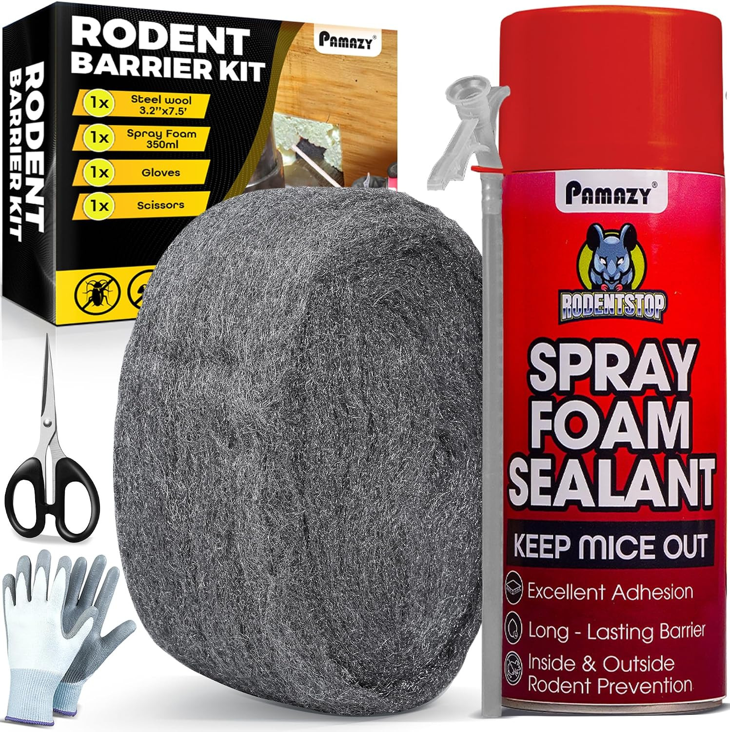 [Upgraded] Rodent Barrier Kit, Steel Wool Included PU Spray Foam Hole Filler for