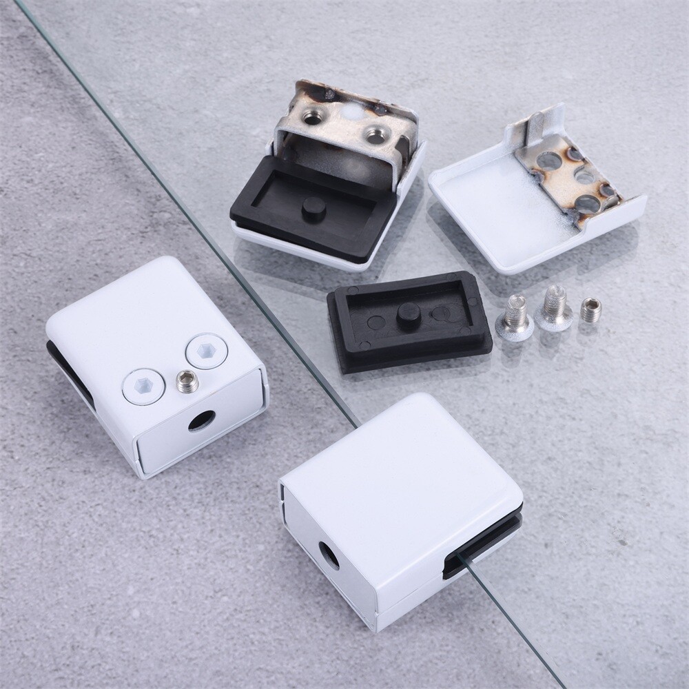 8Pcs Square Glass Clamps White for Indoor Outdoor Glass Shelves Bathroom Shower