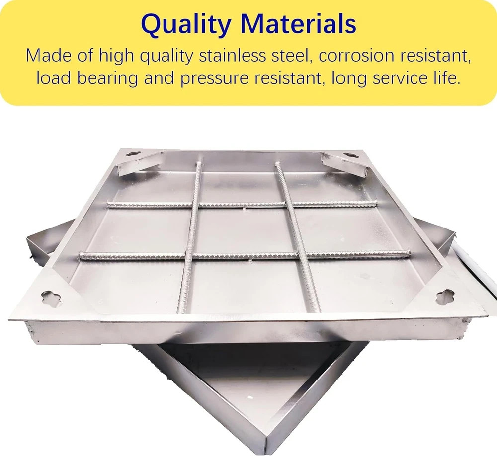 24X24 Stainless Steel Manhole Cover and Frame, Square Septic Tank Lid with Base,