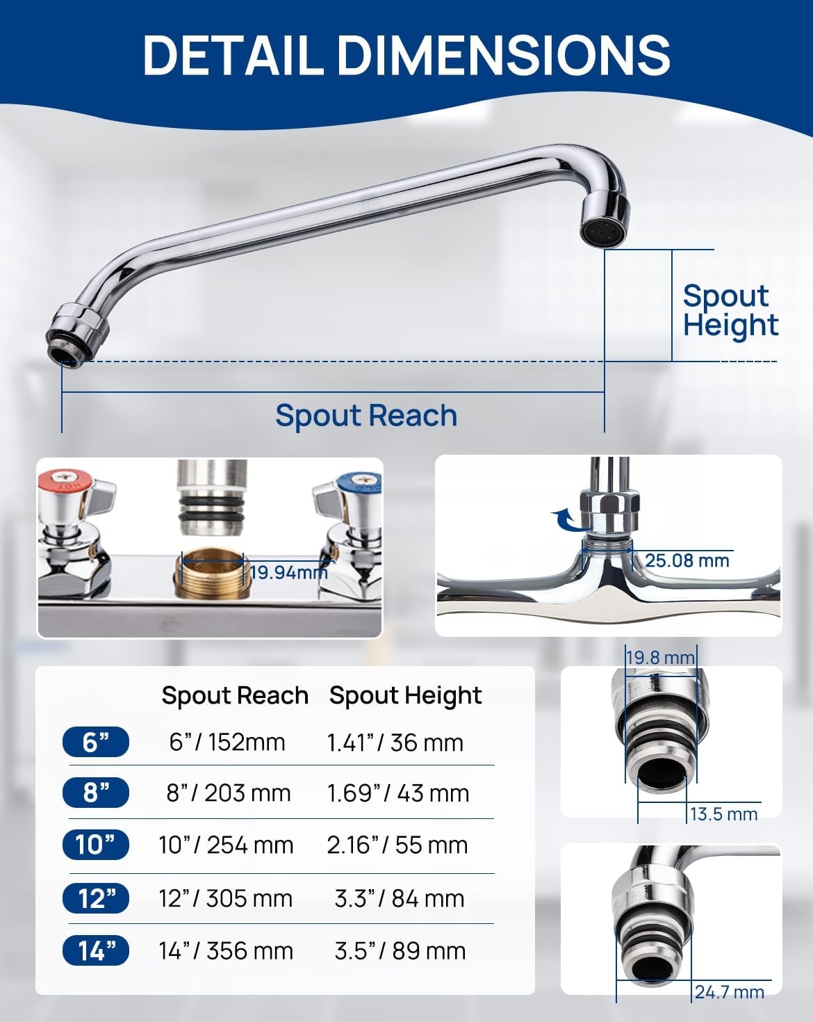 8-Inch Swivel Spout Replacement for Professional Kitchen Sink Faucets