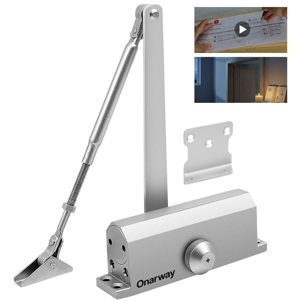 Onarway Door Closer / Closure Adjustable Automatic Size 3 Spring Hydraulic Alumi