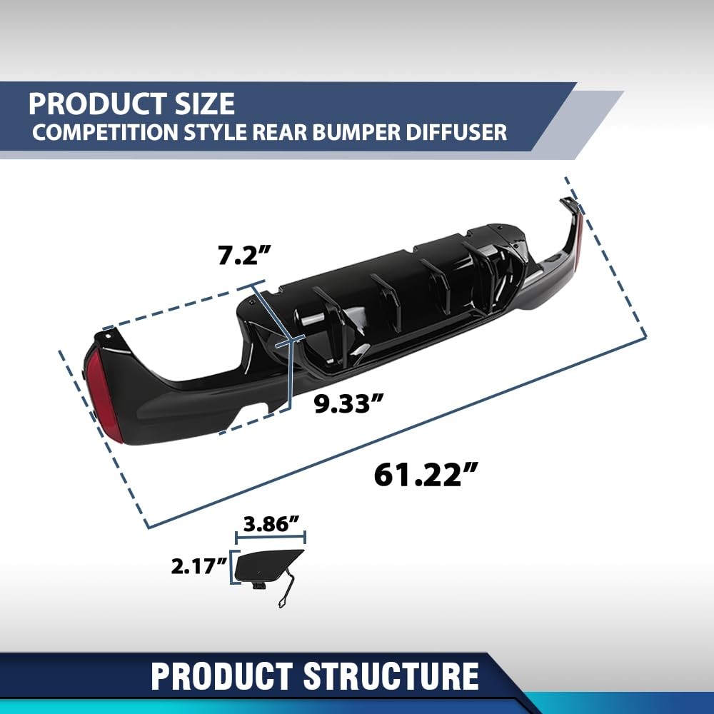 Rear Diffuser G30 G31 G38 5 Ser M Comp 2017-2023 MSport No M550i Rect Tips Black