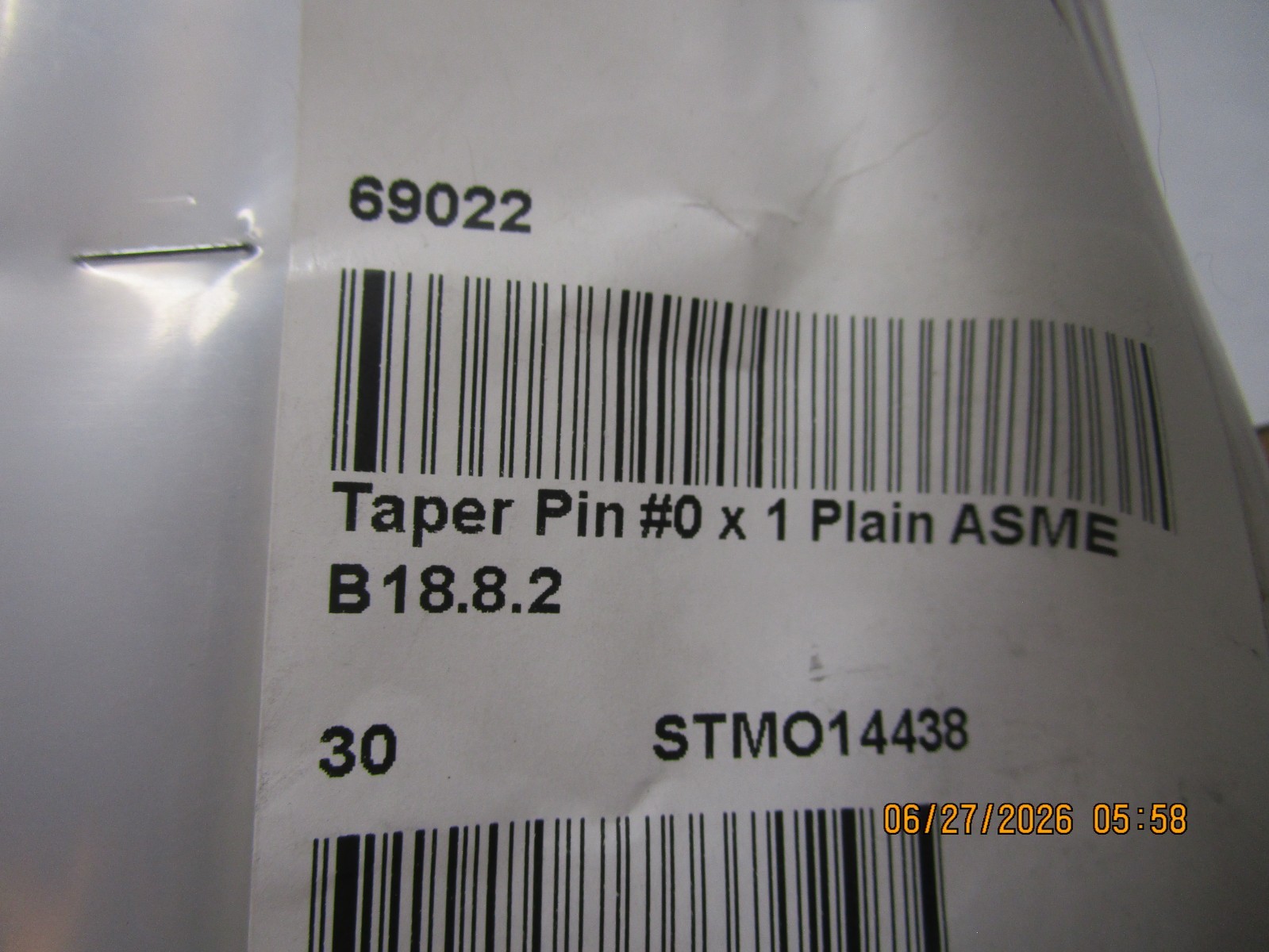 #0 x 1″ Length Carbon Steel Plain Finish Taper Pin QTY 30