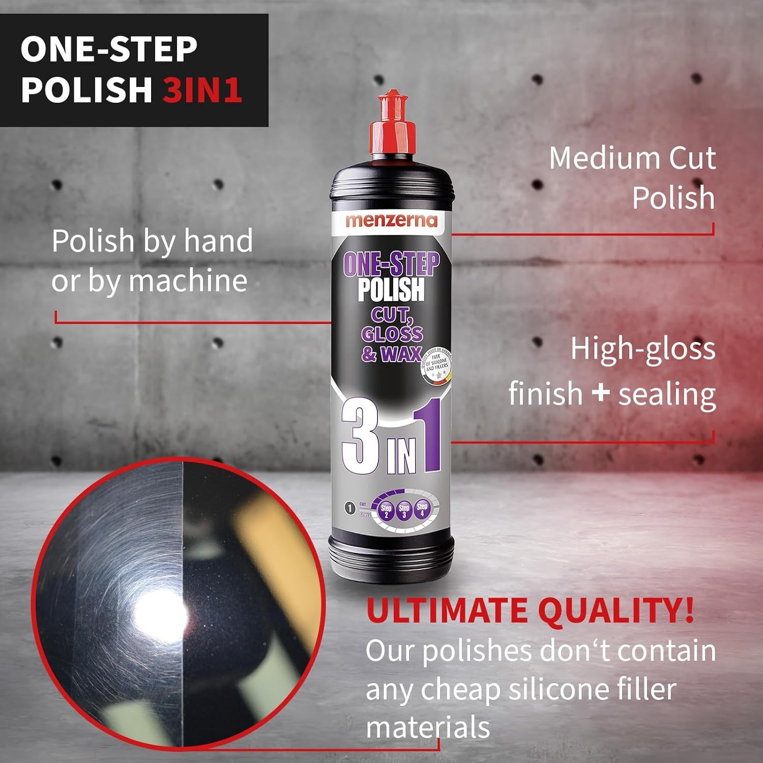 Menzerna 3 in 1 One Step Polish – Medium Cut – high-Gloss Finish 1L