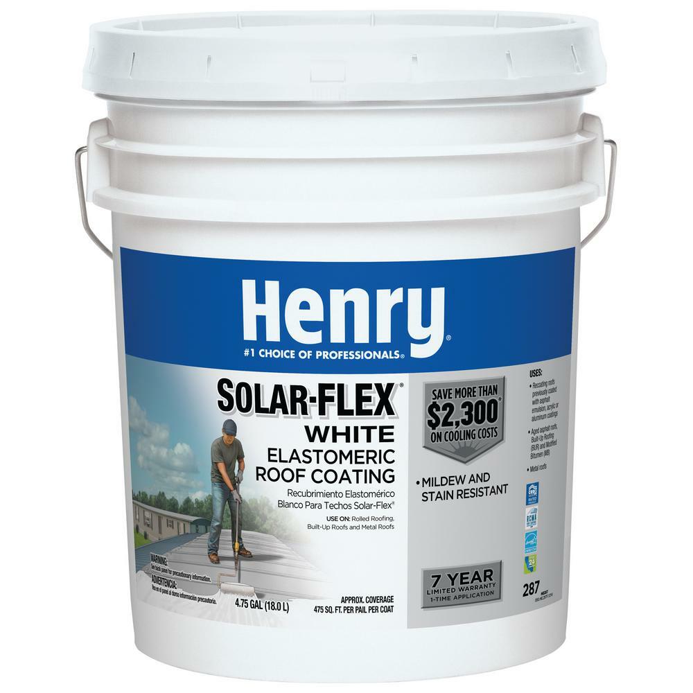 Henry Elastomeric Roof Coating Water-Based Acrylic Solar-Flex White 4.75-Gal.