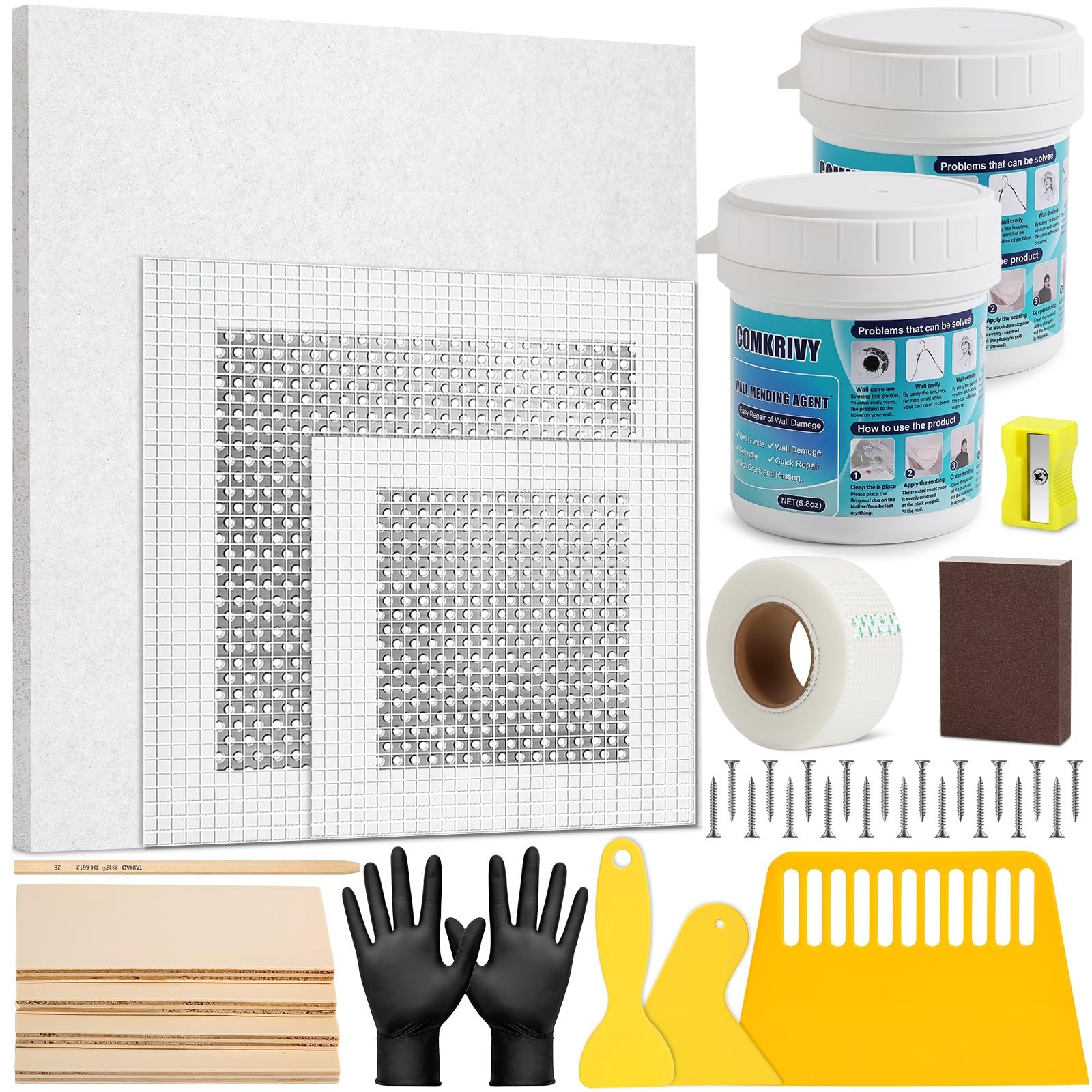 37~Piece Drywall Repair Kit with 12×12 Panel, Spackle, Tape & Knives