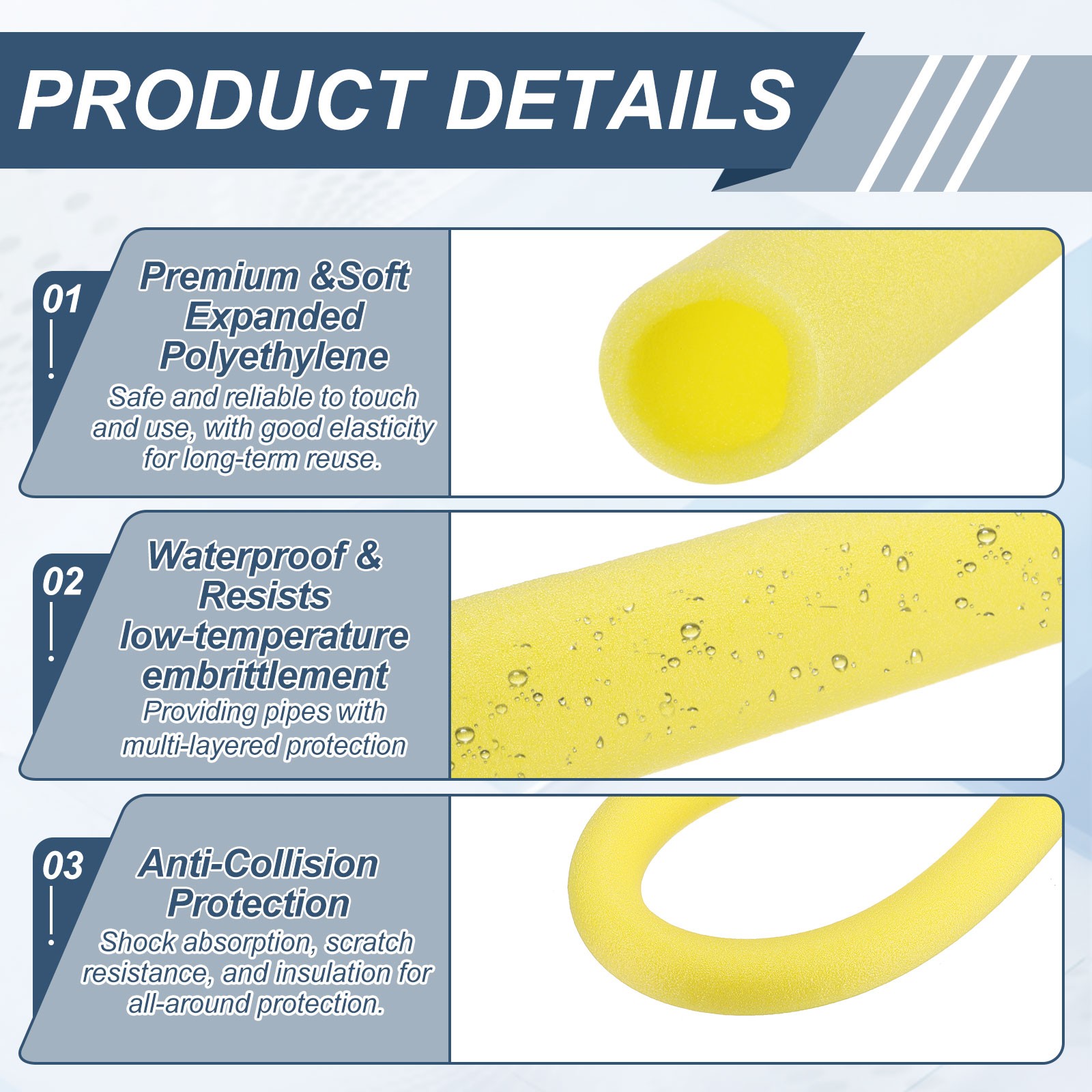 4pcs 2″ ID 3.3FT Pipe Insulation Foam Tube 2.76″ OD Tubing Cover Yellow