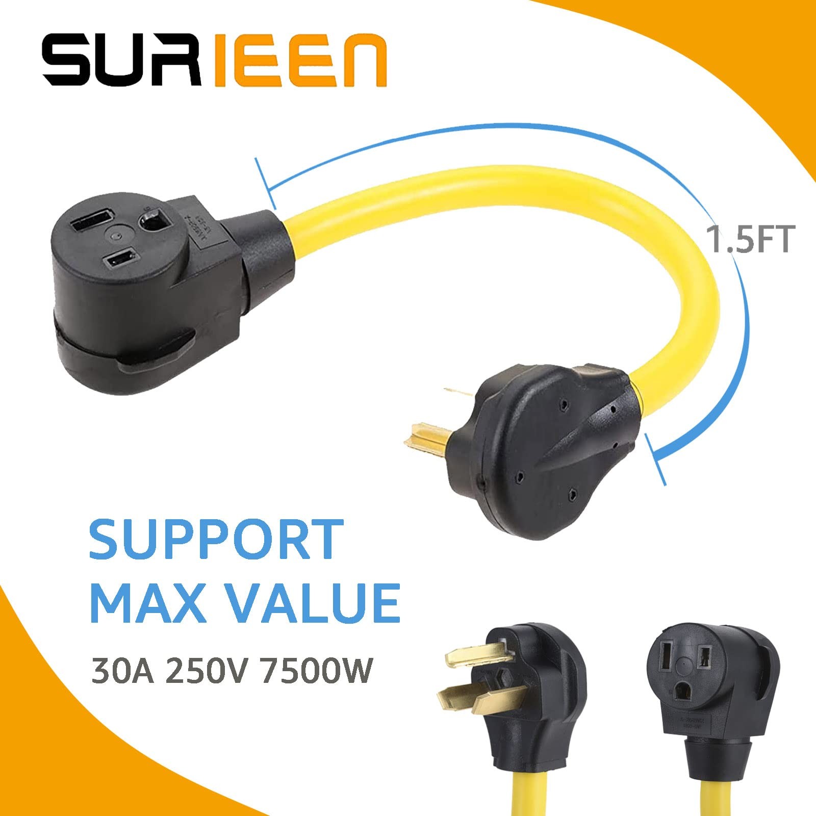 SURIEEN NEMA 10-30P to 6-50R Welding Adapter Cord, 30 6-50R, Yellow