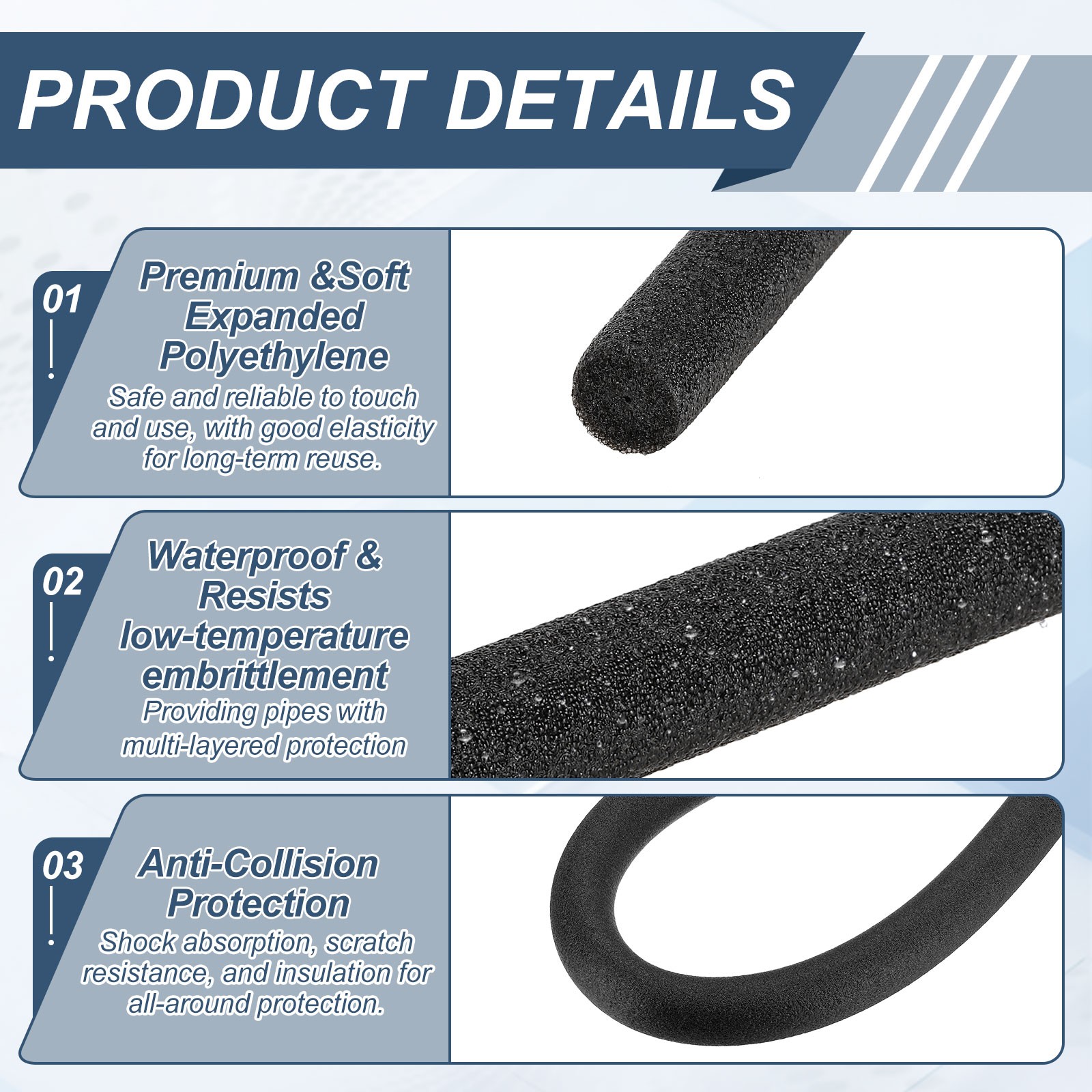 2pcs 1/9″ ID 3.3FT Pipe Insulation Foam Tube 0.71″ OD Tubing Cover Black