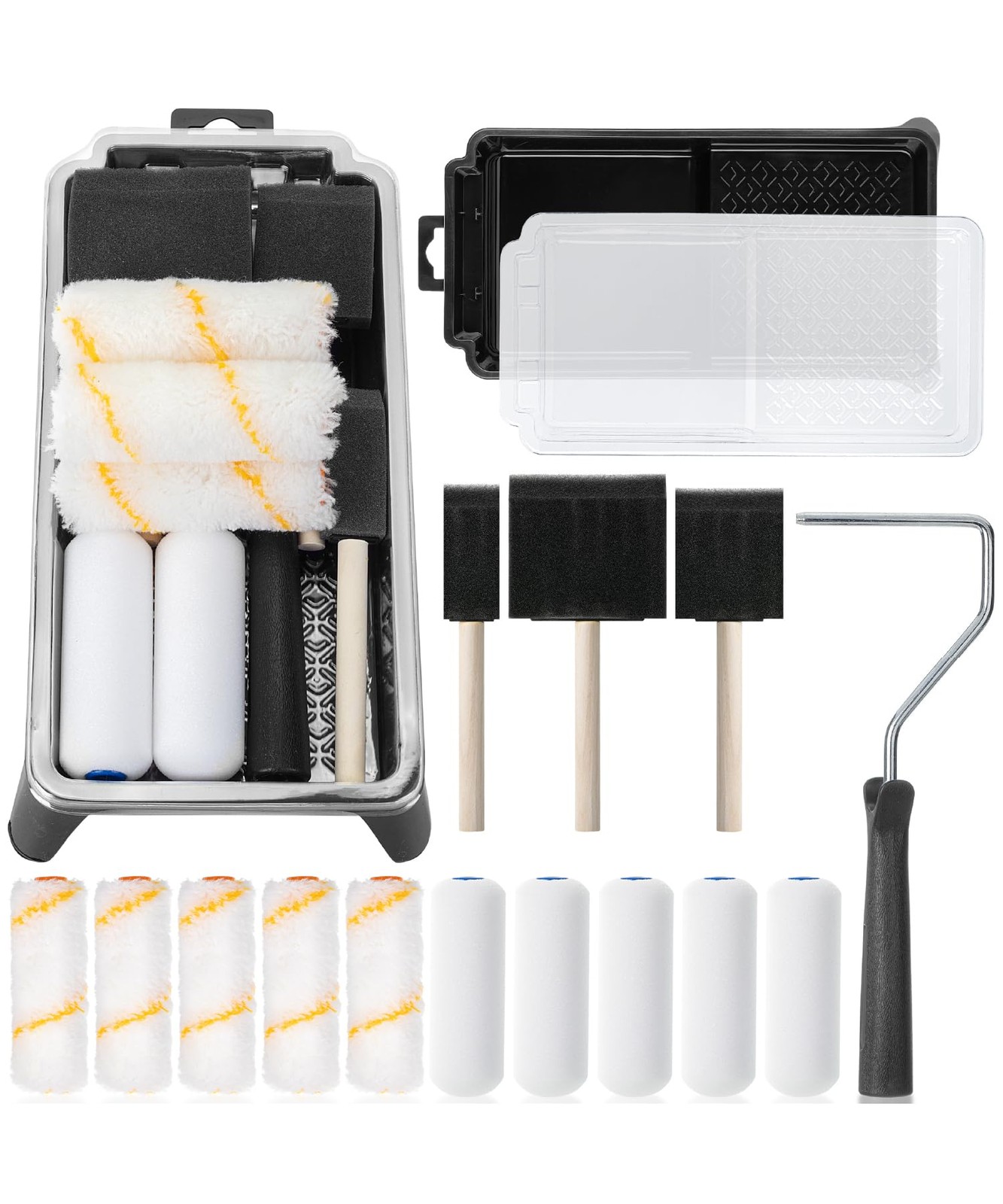 Bates- 4 Inch Paint Roller Set, 18 pcs, 1x Plastic Tray, 3X Multicolor