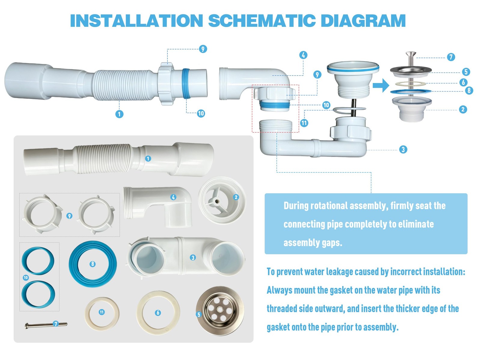 Bath Shower Drain Low Profile p Trap 1 1/2″ Flat 1.5 inches, White