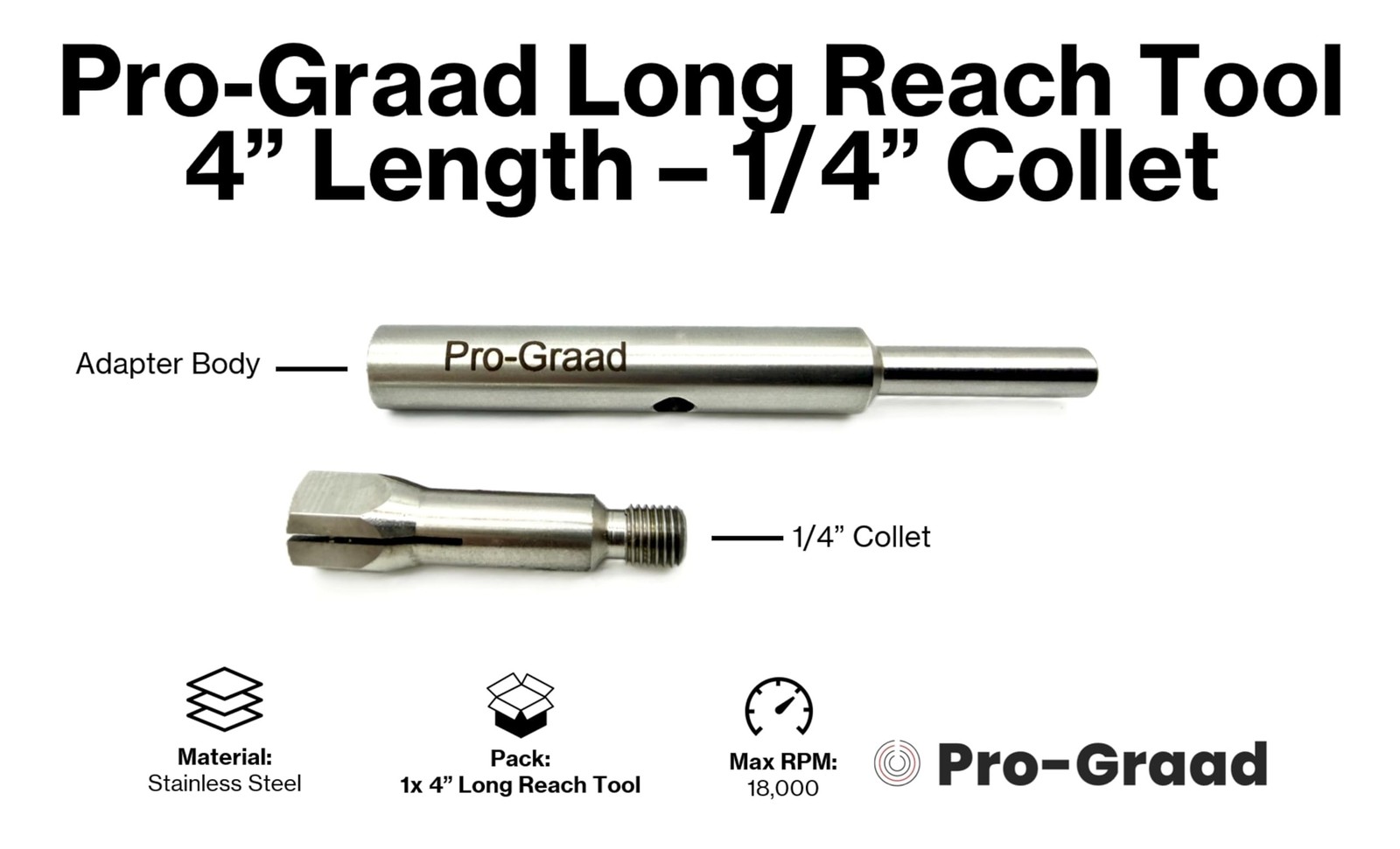 4″ Long Reach Heavy Duty 1/4″ Collet Extension Tool – Carbide Burr & Bit Hold…
