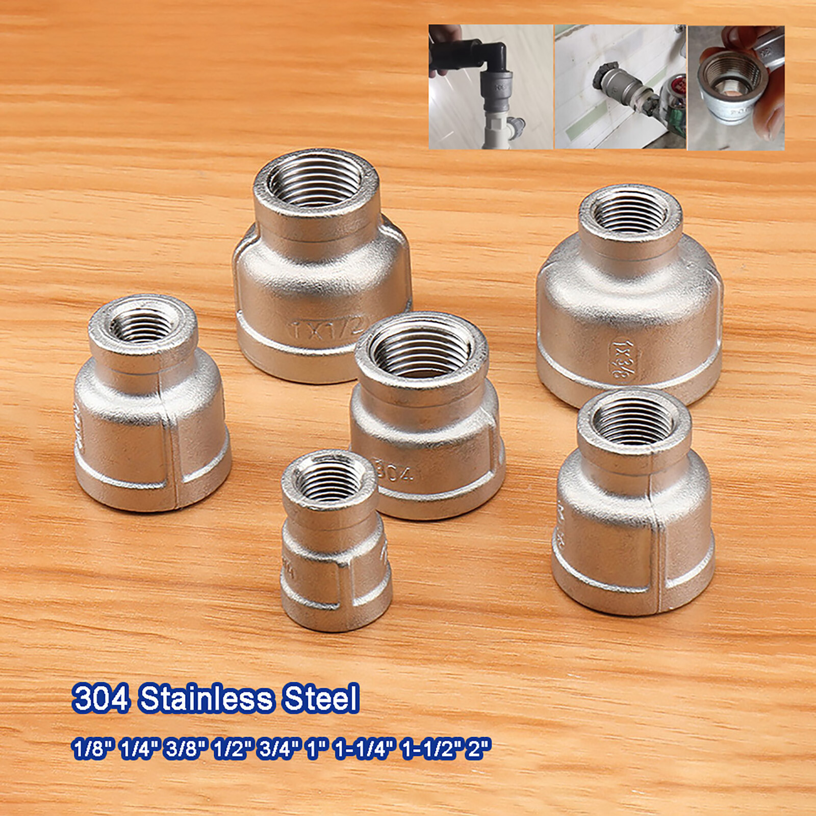Stainless Steel 304 Pipe Fittings BSP Threaded Coupler Adapters Reducing Socket
