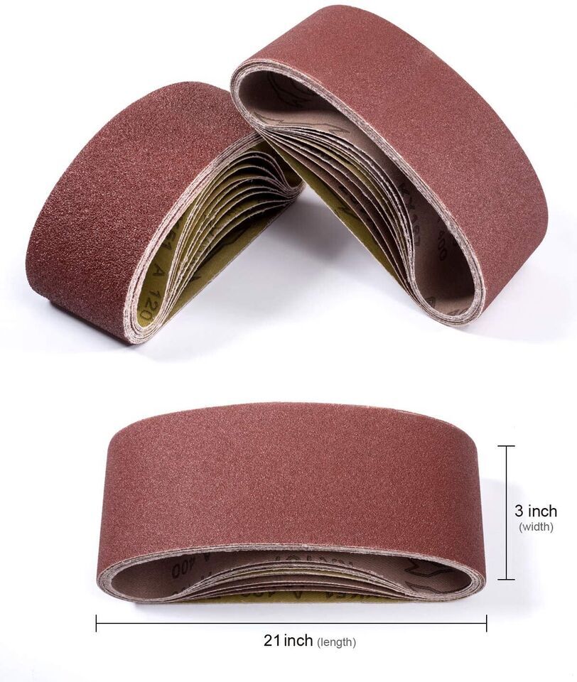 3″ x 21″ Sanding Belts Aluminum Oxide Abrasive Belt Wood Metal 36-800 Grit