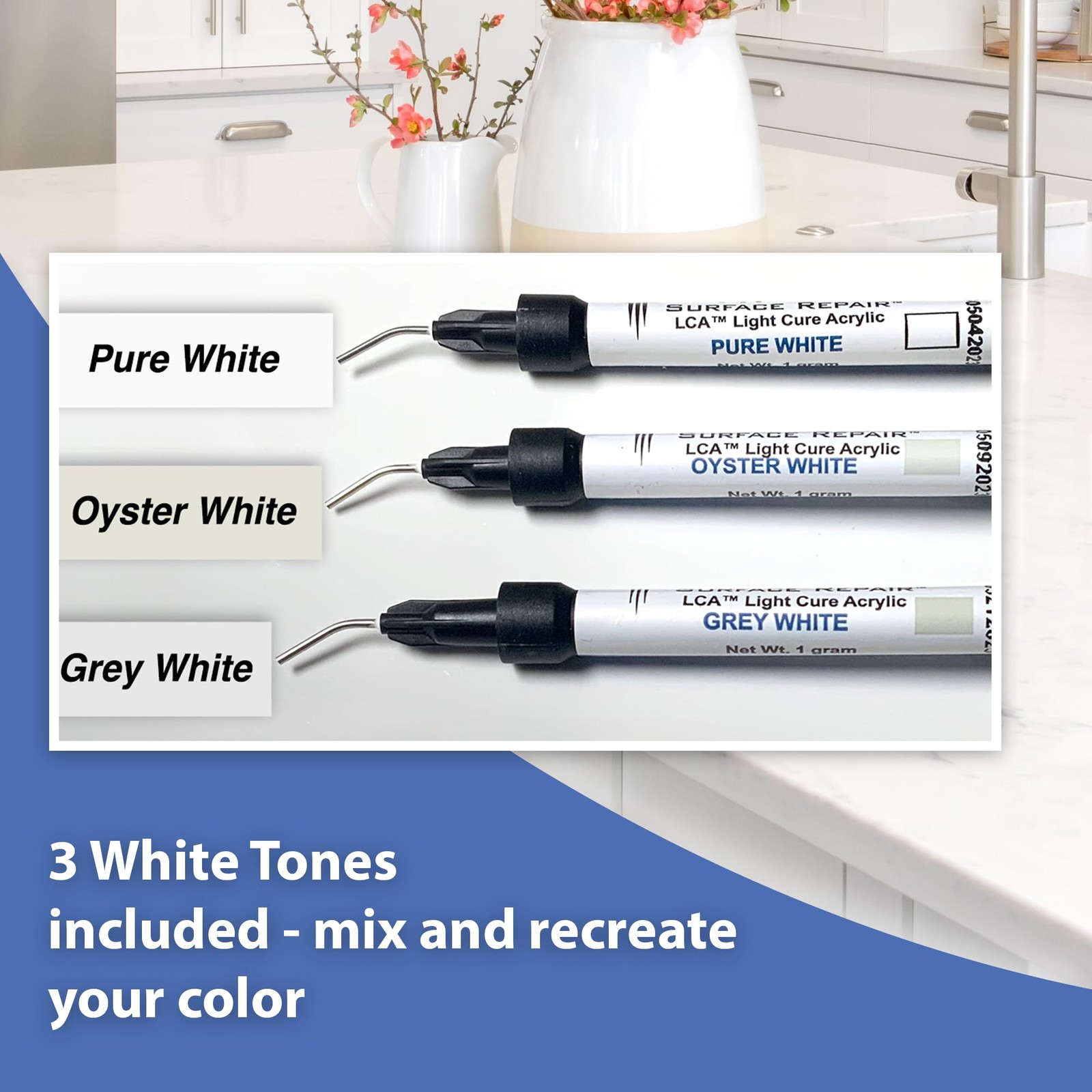 White Tones – Quartz Countertop Repair Kit White – Quartz, Marble, Granite, A…
