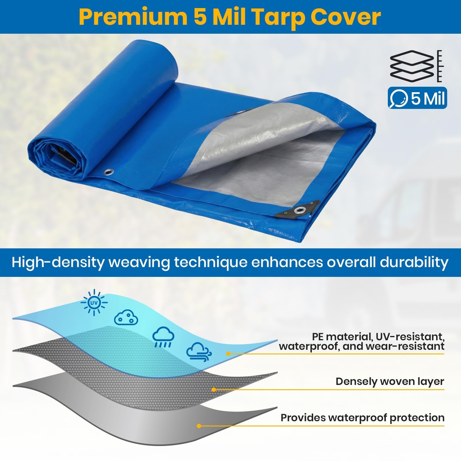 Velway 8′ x 10′ Waterproof Tarps 5 Mil – Multipurpose Poly Tarpaulin with Rei…