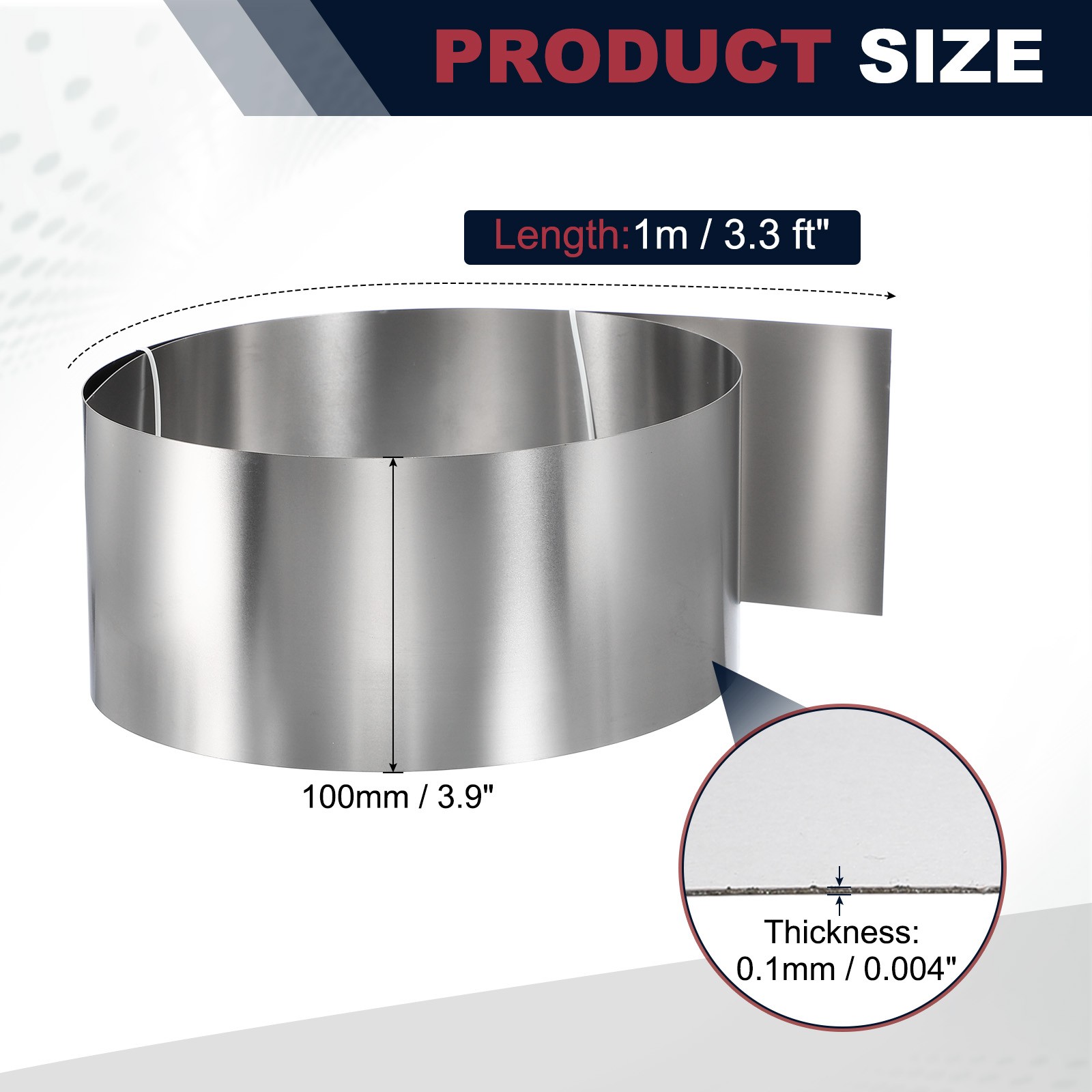 3.9in x 3.3ft Stainless Steel Flashing Roll, 0.1mm Metal Roof Panels