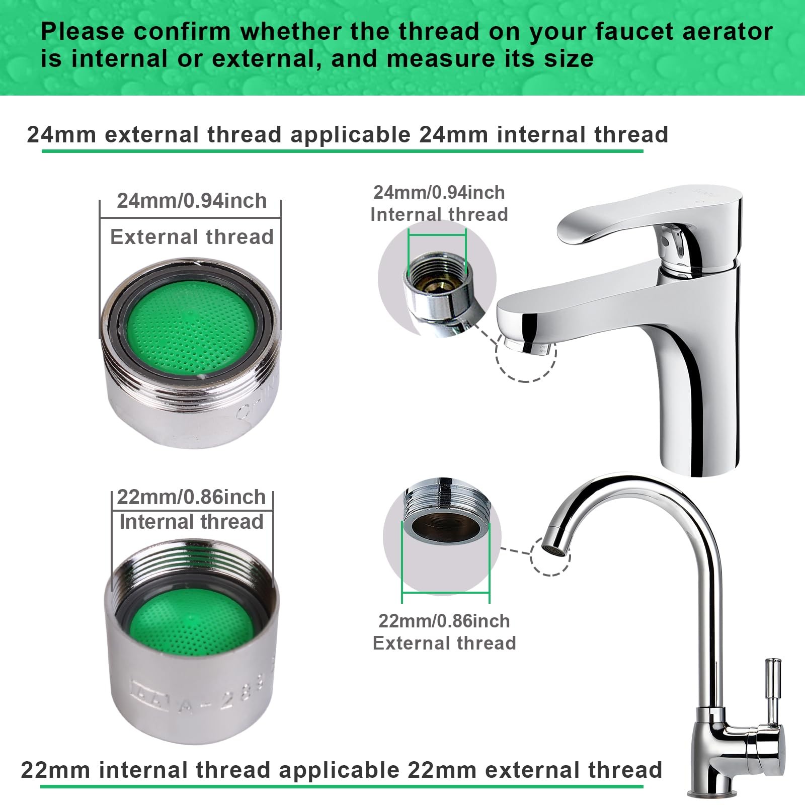 SHAP+ Faucet Aerator, Flow Restrictor Insert, Sink Aerator Replacement Green