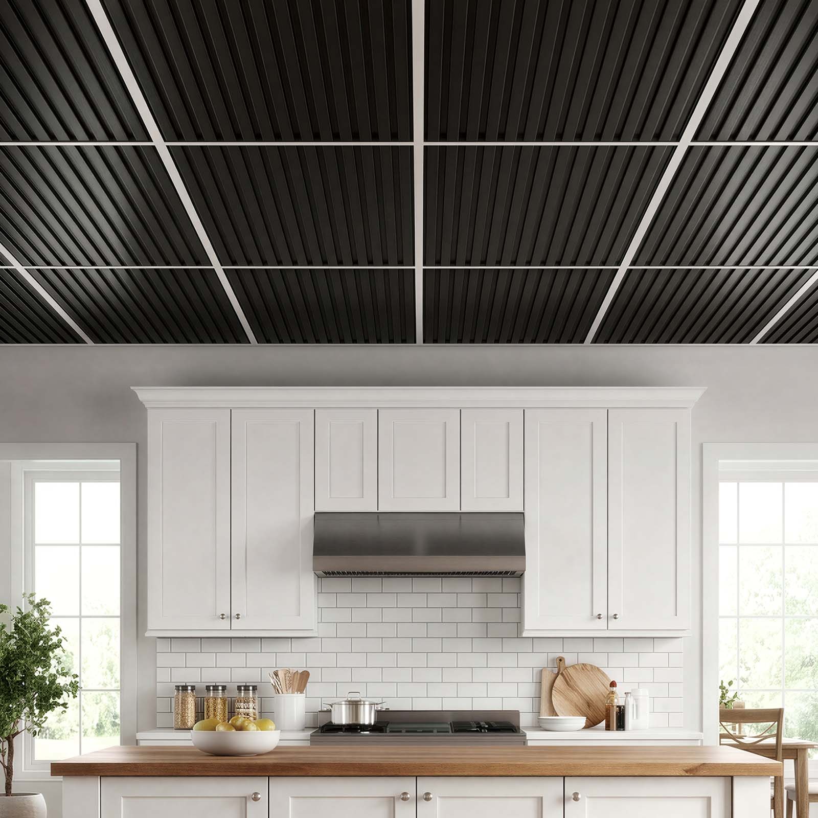Uimoso 24 x 48 in PVC Ceiling Tiles 12-Pack 3D Black Linear Panels for Interiors