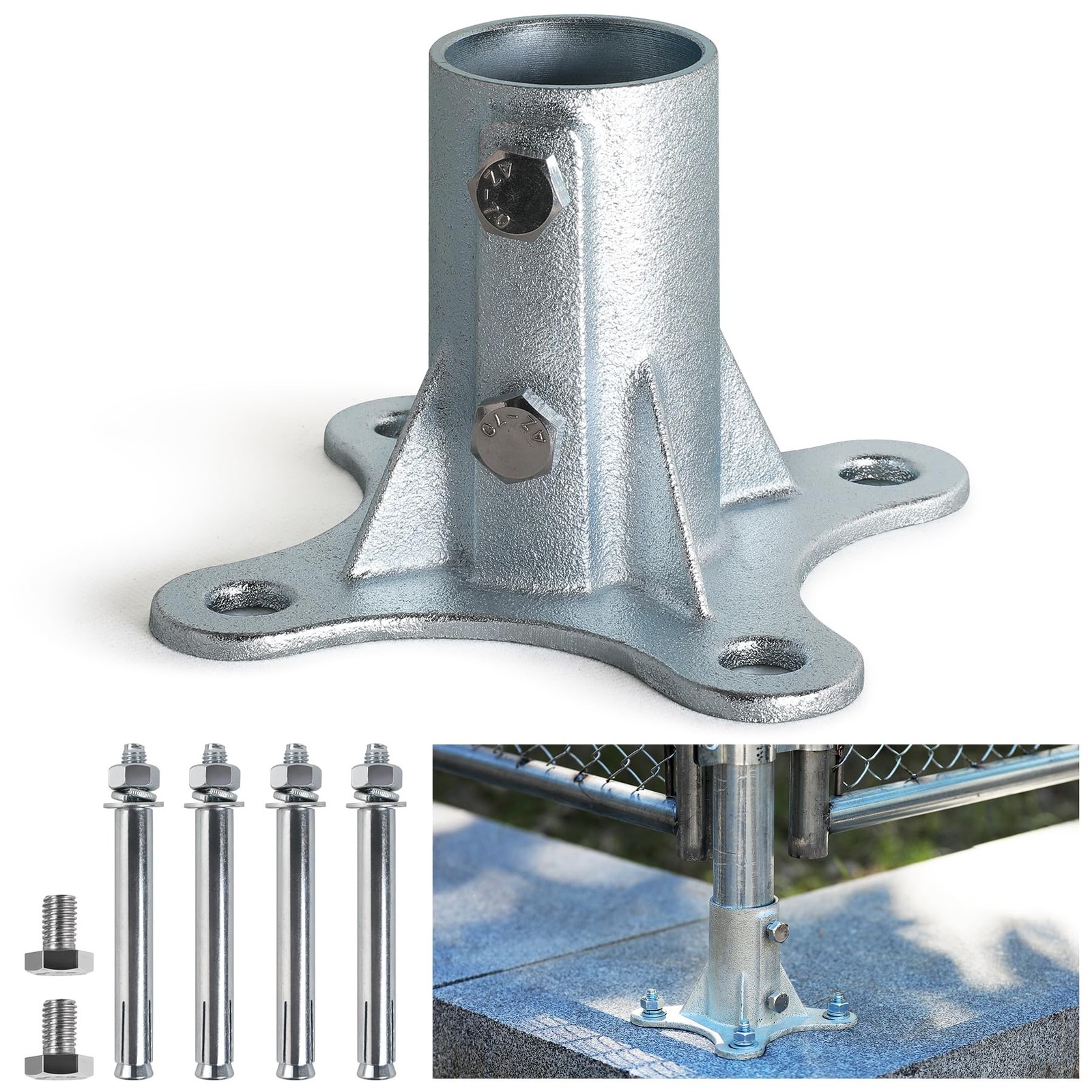 4Pack 2″(Actual: 1 7/8″ OD) Chain Link Fence Post Base Flange Bracket Galvani…