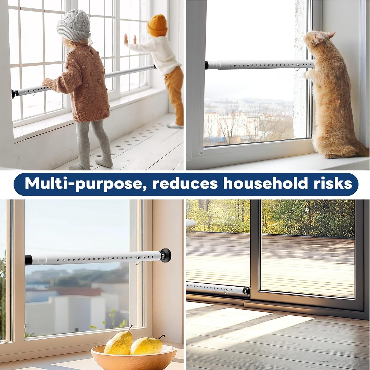 Heavy Duty Sliding Patio Door Security Bar,for Home Apartment Travel, White