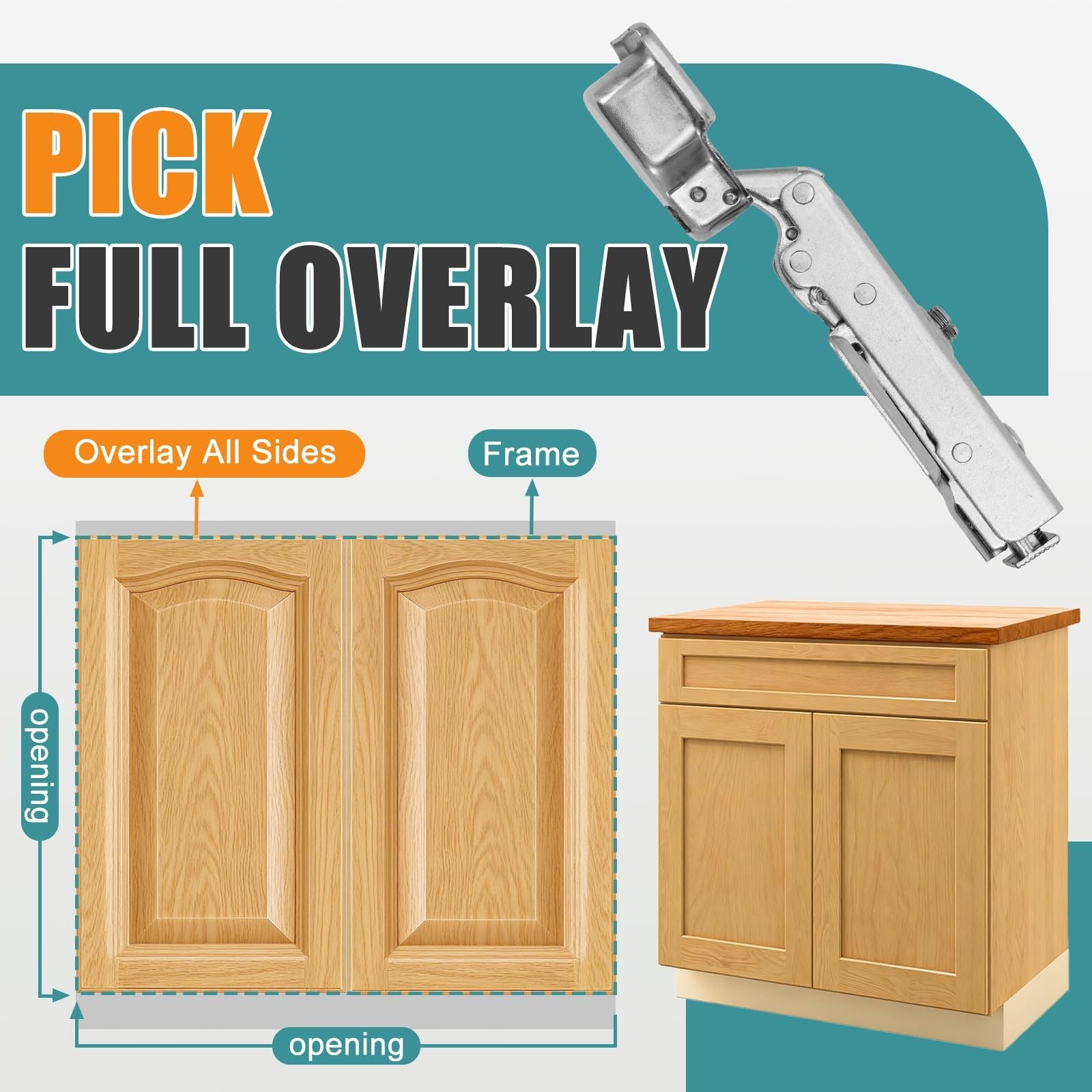 HBL’ Soft Close Hinges for Frameless Cabinets, 110° Full Overlay, 20 Pack |