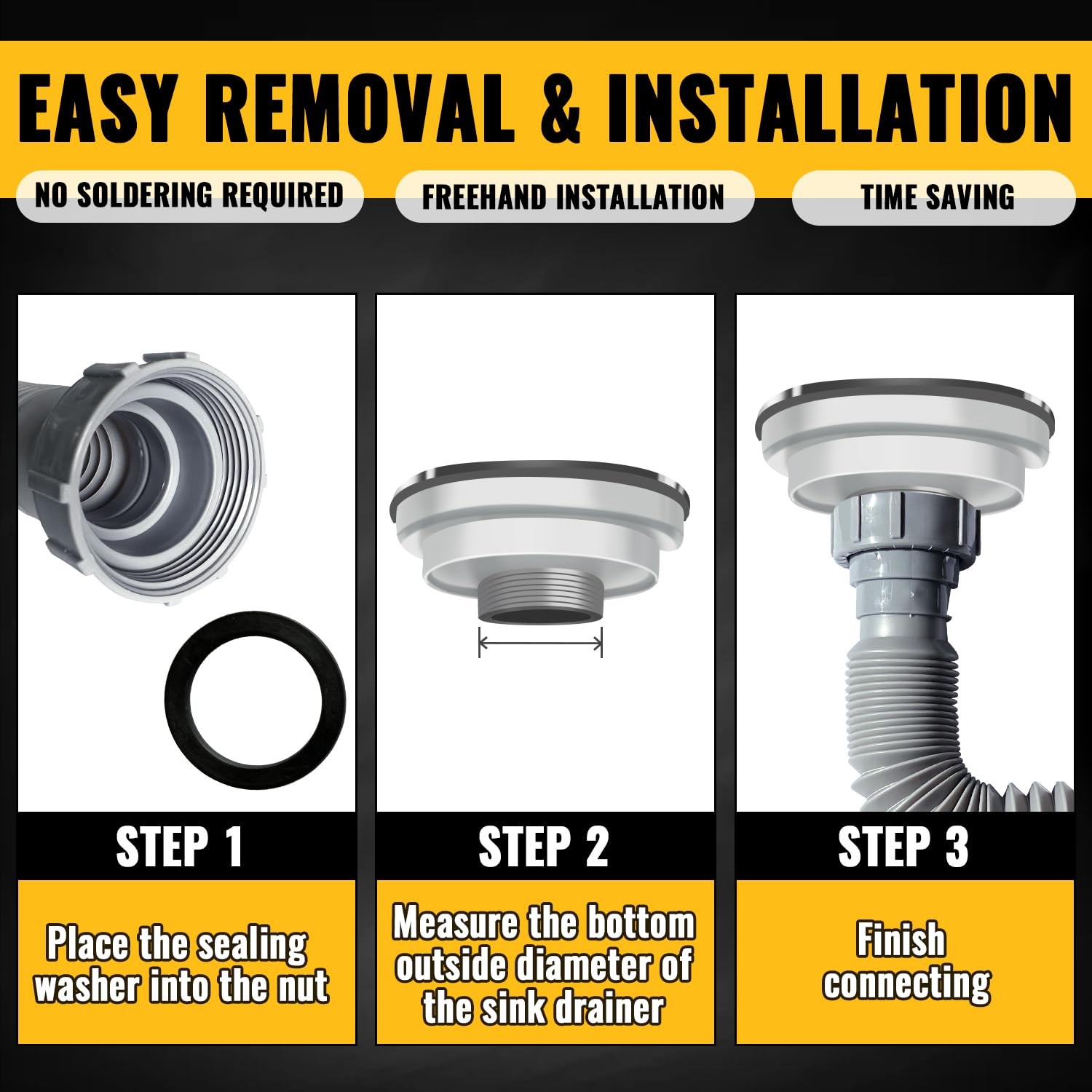 VIVIDA Double Sink Drain Pipe Kit, 1-1/2″ Flexible 11″ to 31.5″, Gray