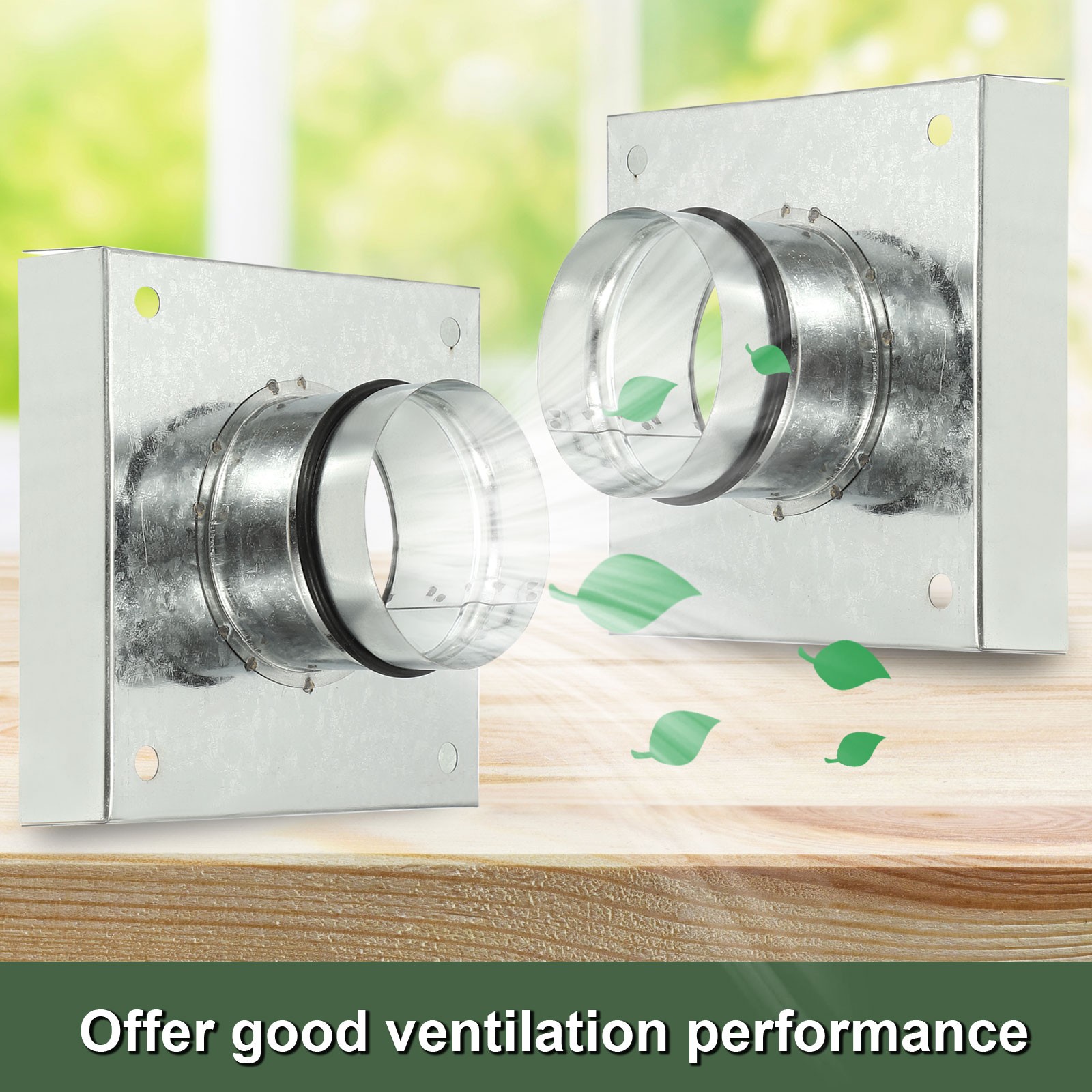 2 Pcs 5″ Duct Connector Flange with Folded Edge Base Rubber Gasket, Silver Tone